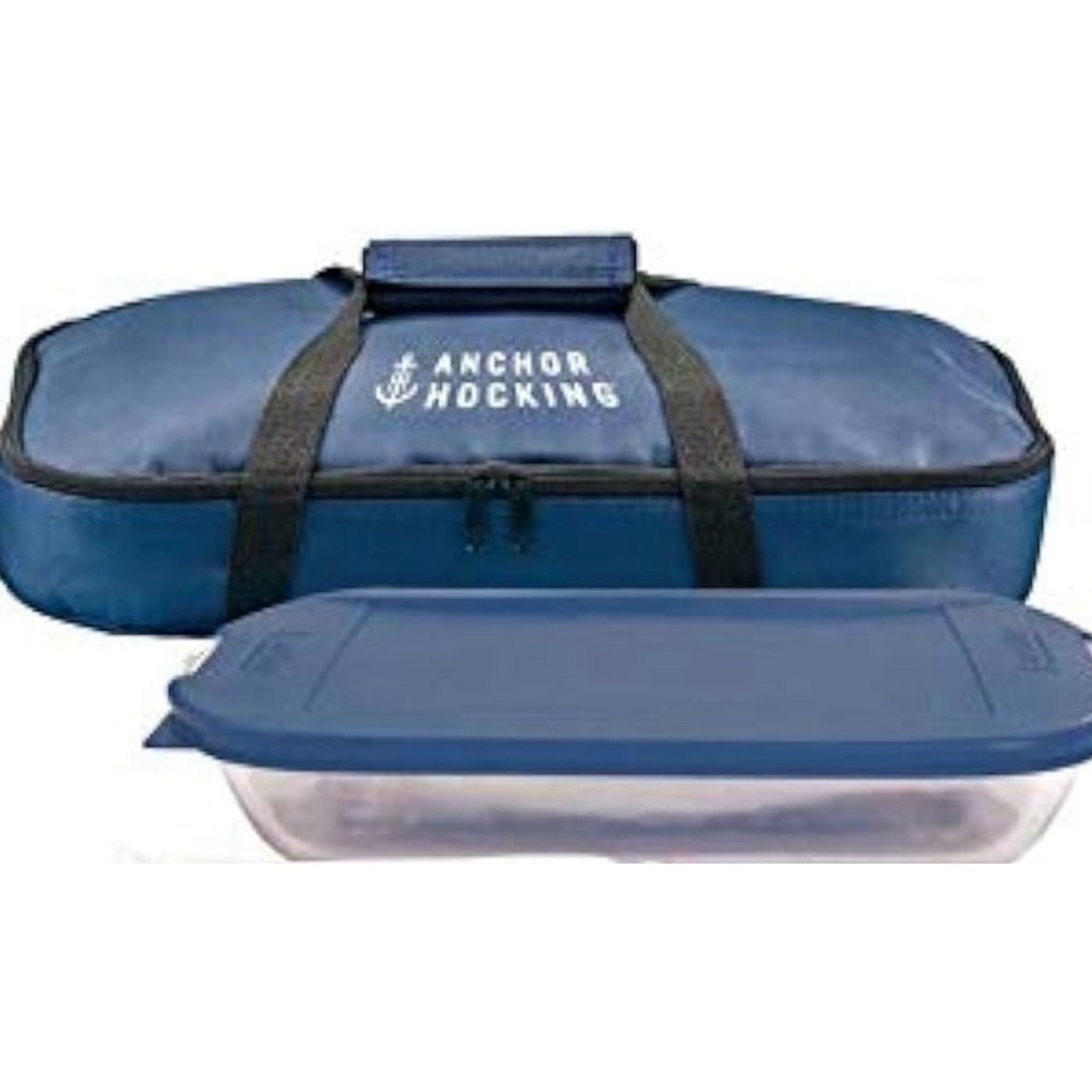 ANCHOR HOCKING 🫕 9x13” BAKEWARE w/LID IN INSULATED HOT/COLD PORTABLE TRAVEL CASE
